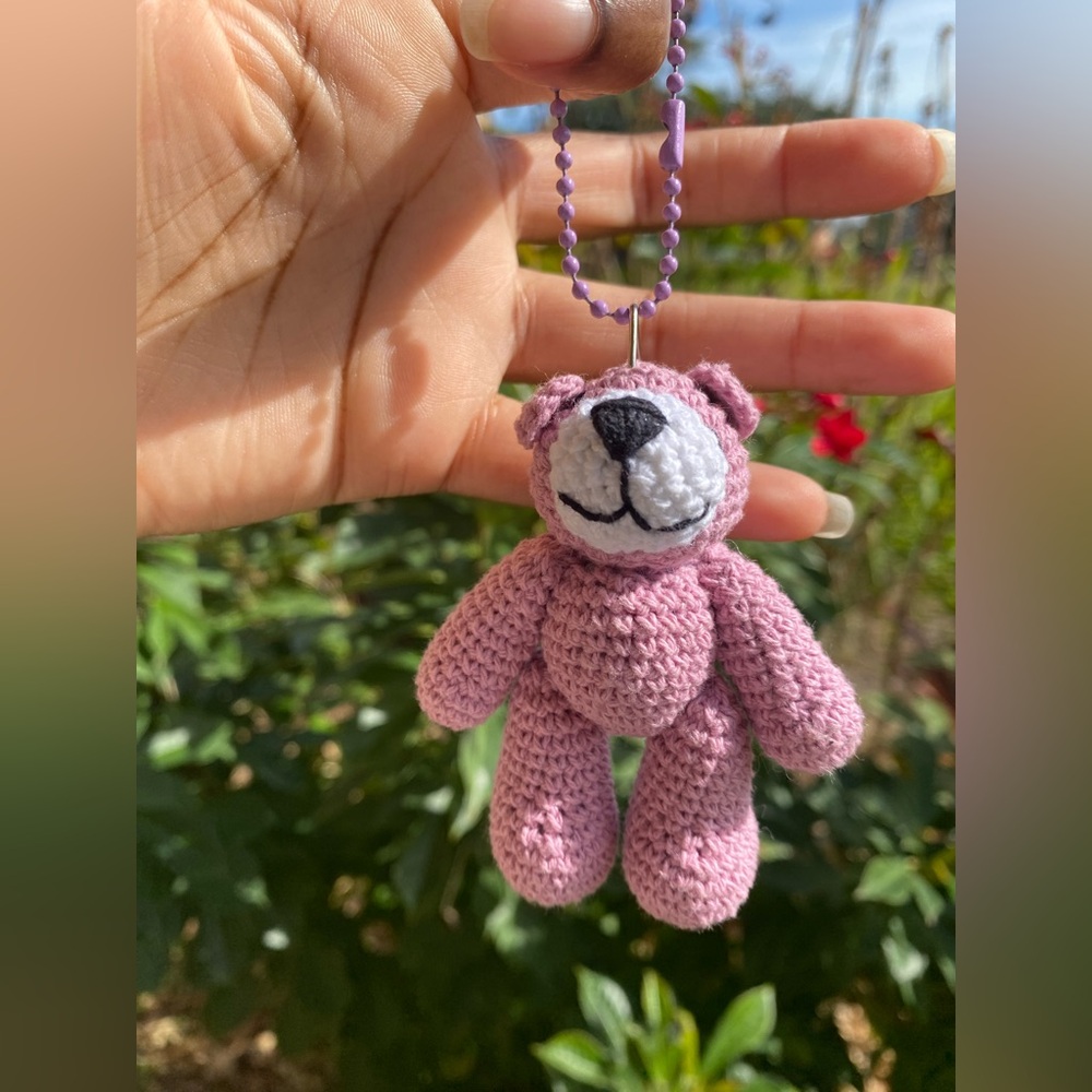 Handmade crochet bear keychain